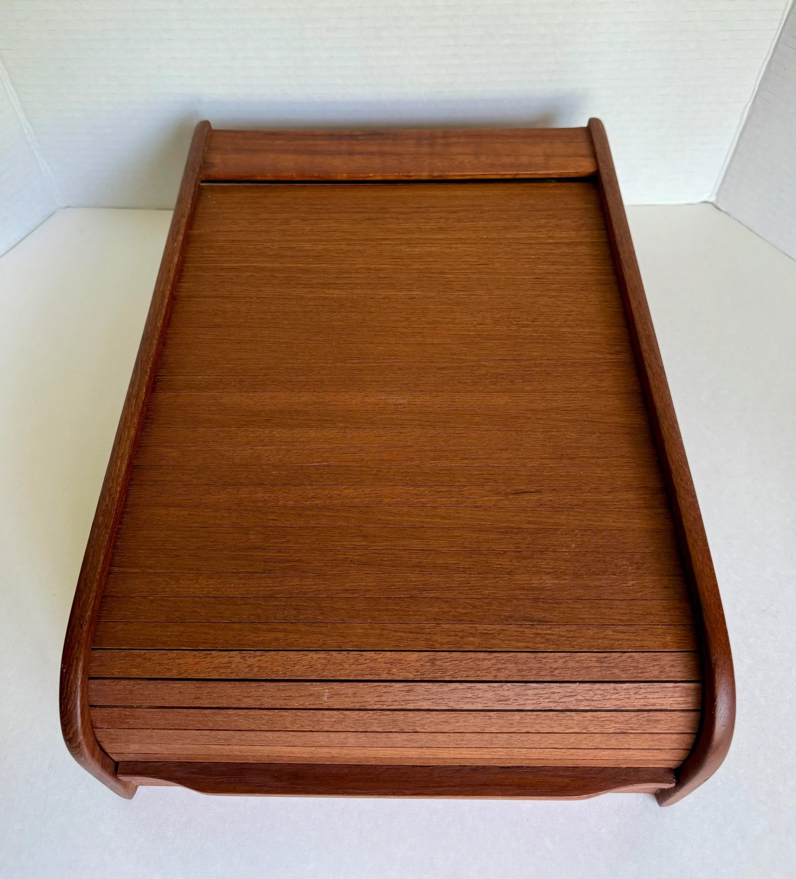 1970's Danish Modern Teak Roll-Top Tambour Storage Box - 10