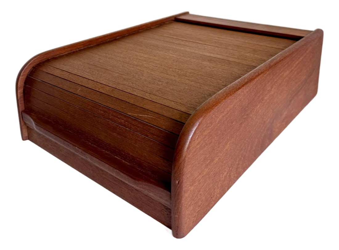 1970's Danish Modern Teak Roll-Top Tambour Storage Box (1 of 12)