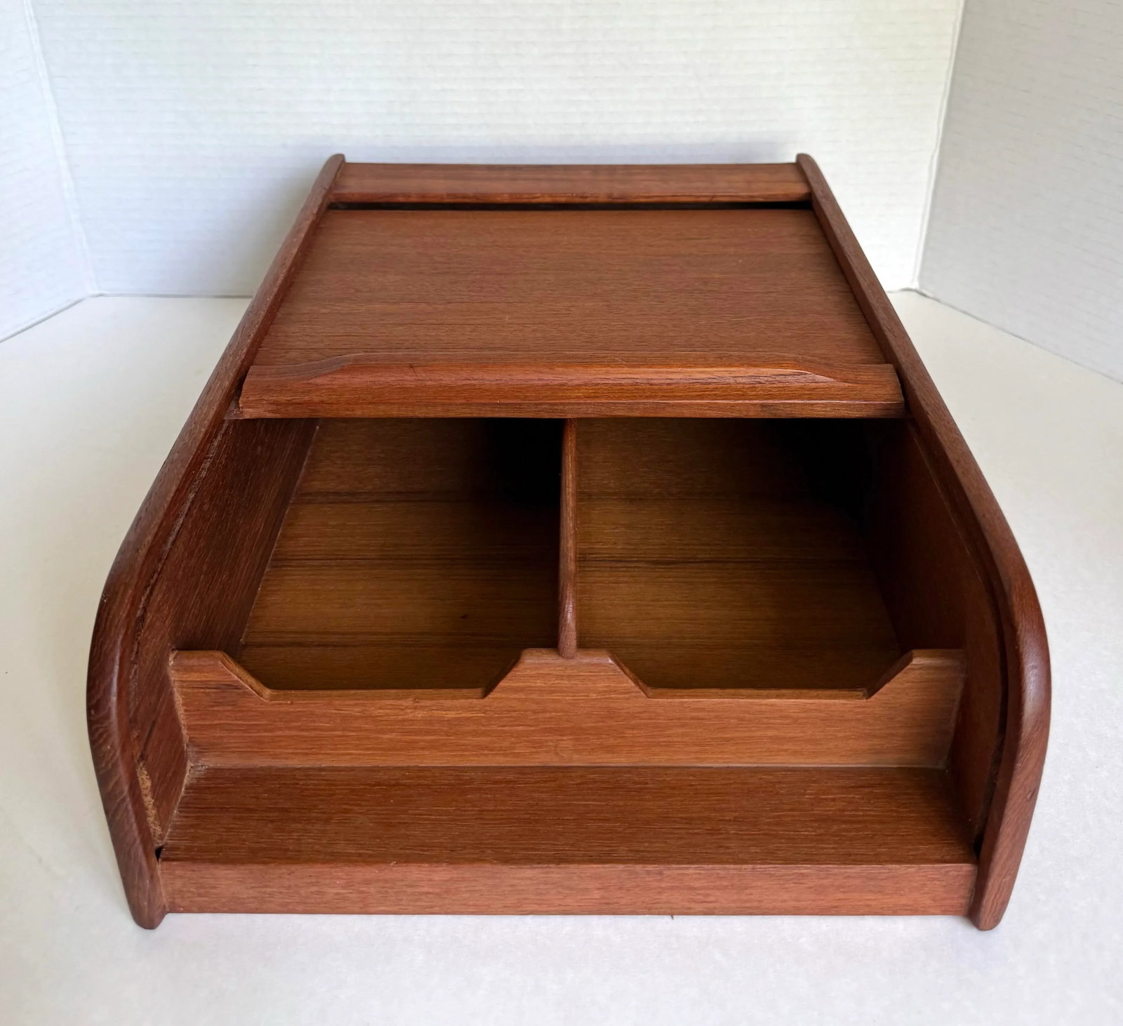 1970's Danish Modern Teak Roll-Top Tambour Storage Box - 2
