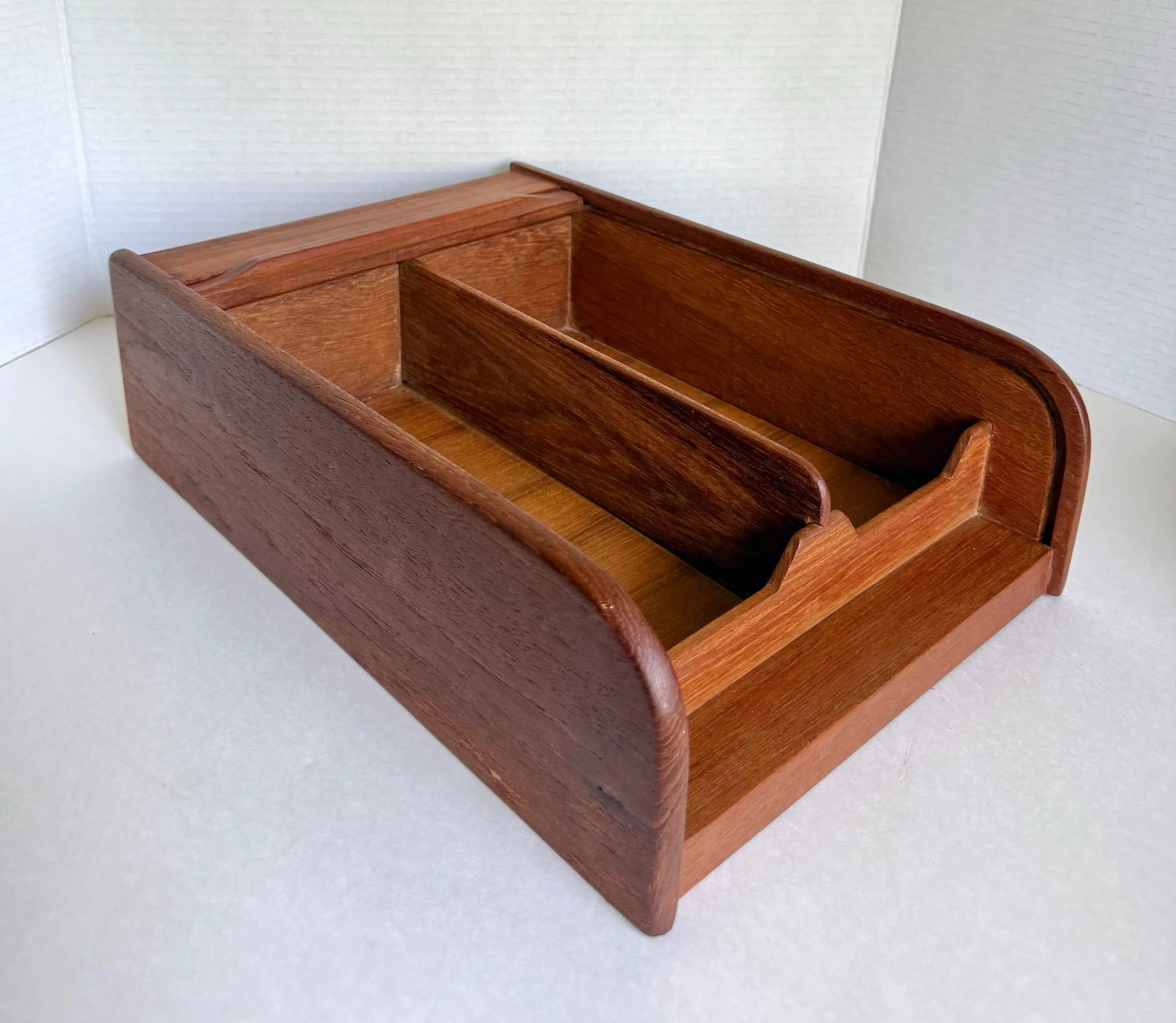 1970's Danish Modern Teak Roll-Top Tambour Storage Box - 5