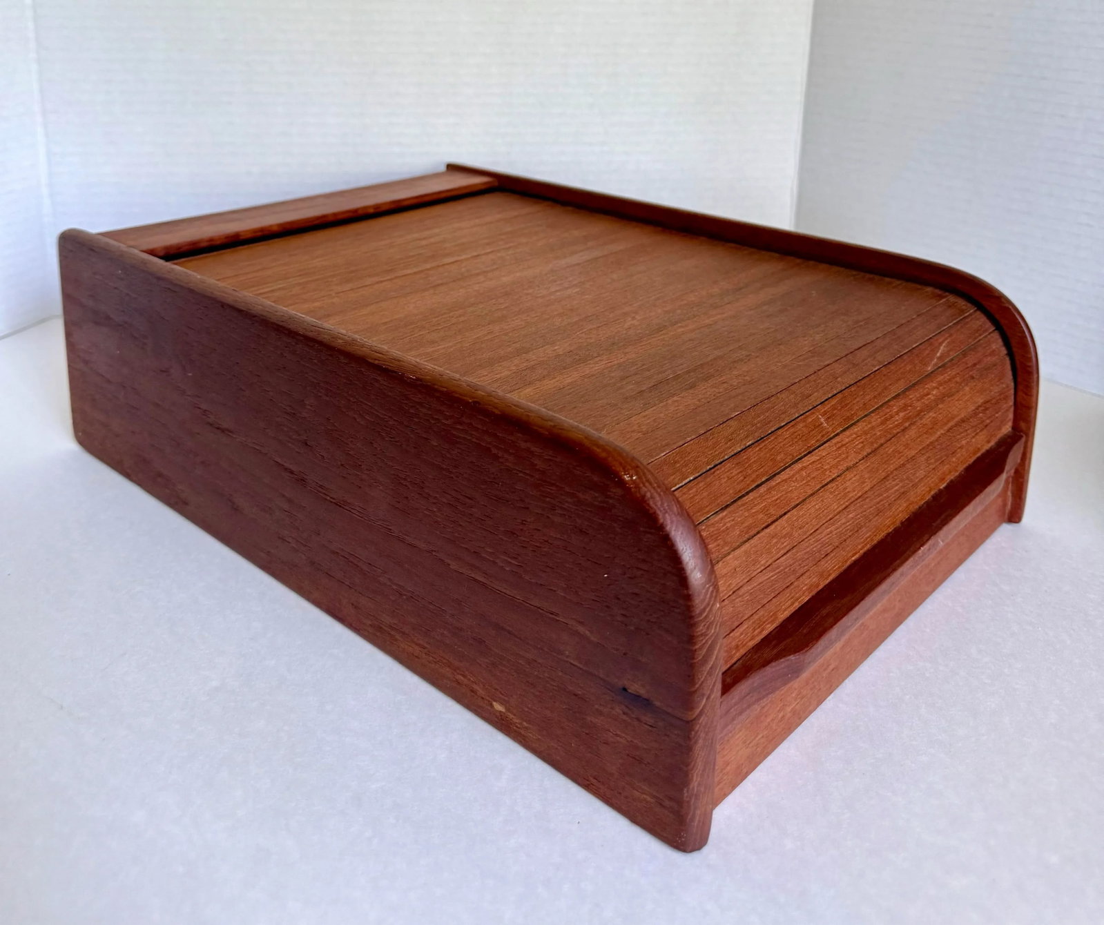 1970's Danish Modern Teak Roll-Top Tambour Storage Box - 7
