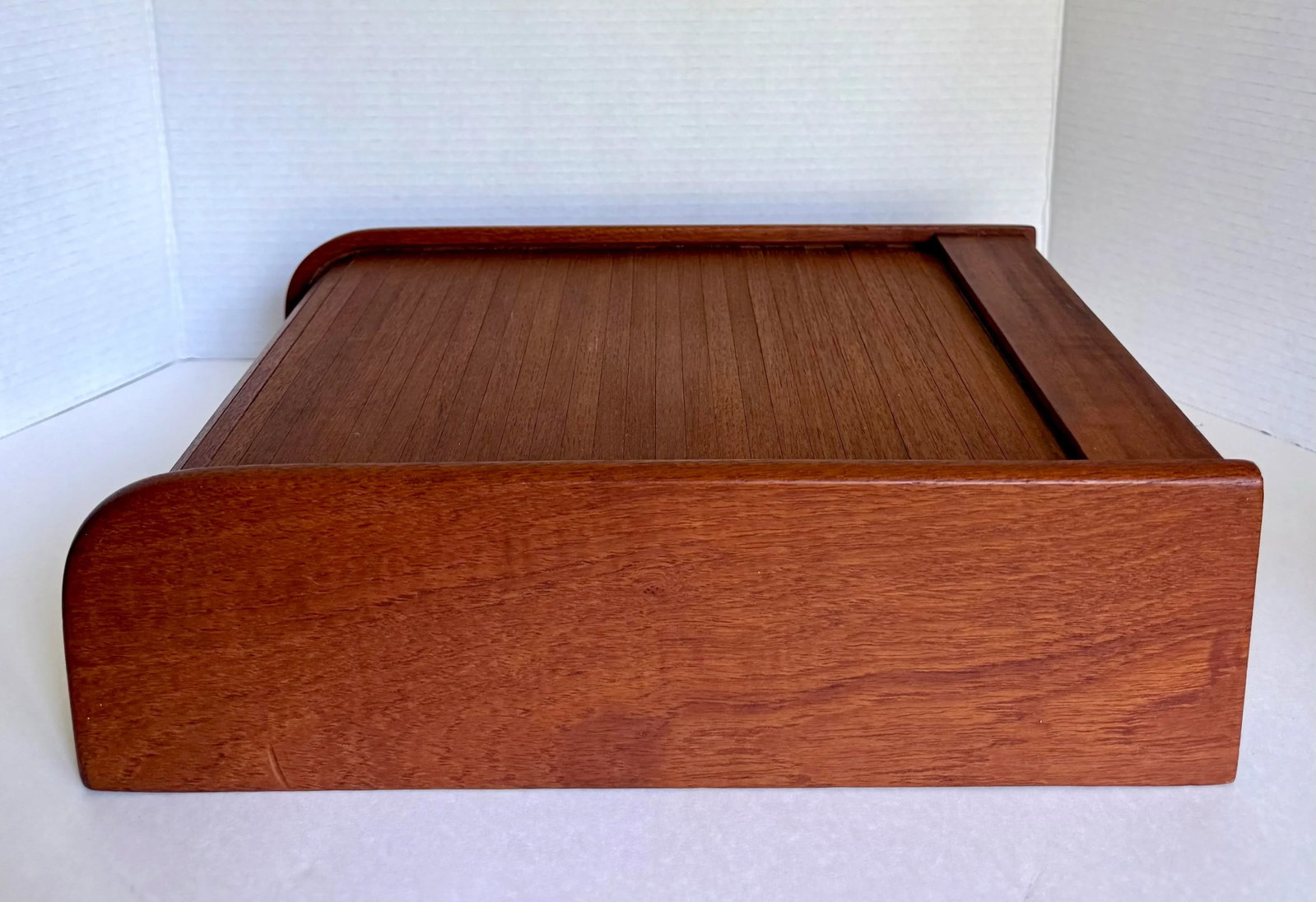 1970's Danish Modern Teak Roll-Top Tambour Storage Box - 9