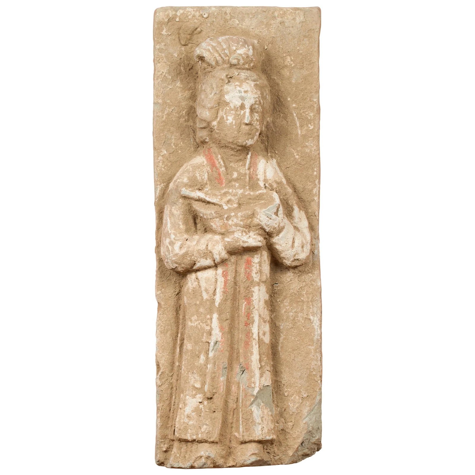 Chinese Han Dynasty Period Wall Plaque Depicting a Woman Carrying a Dish - 10