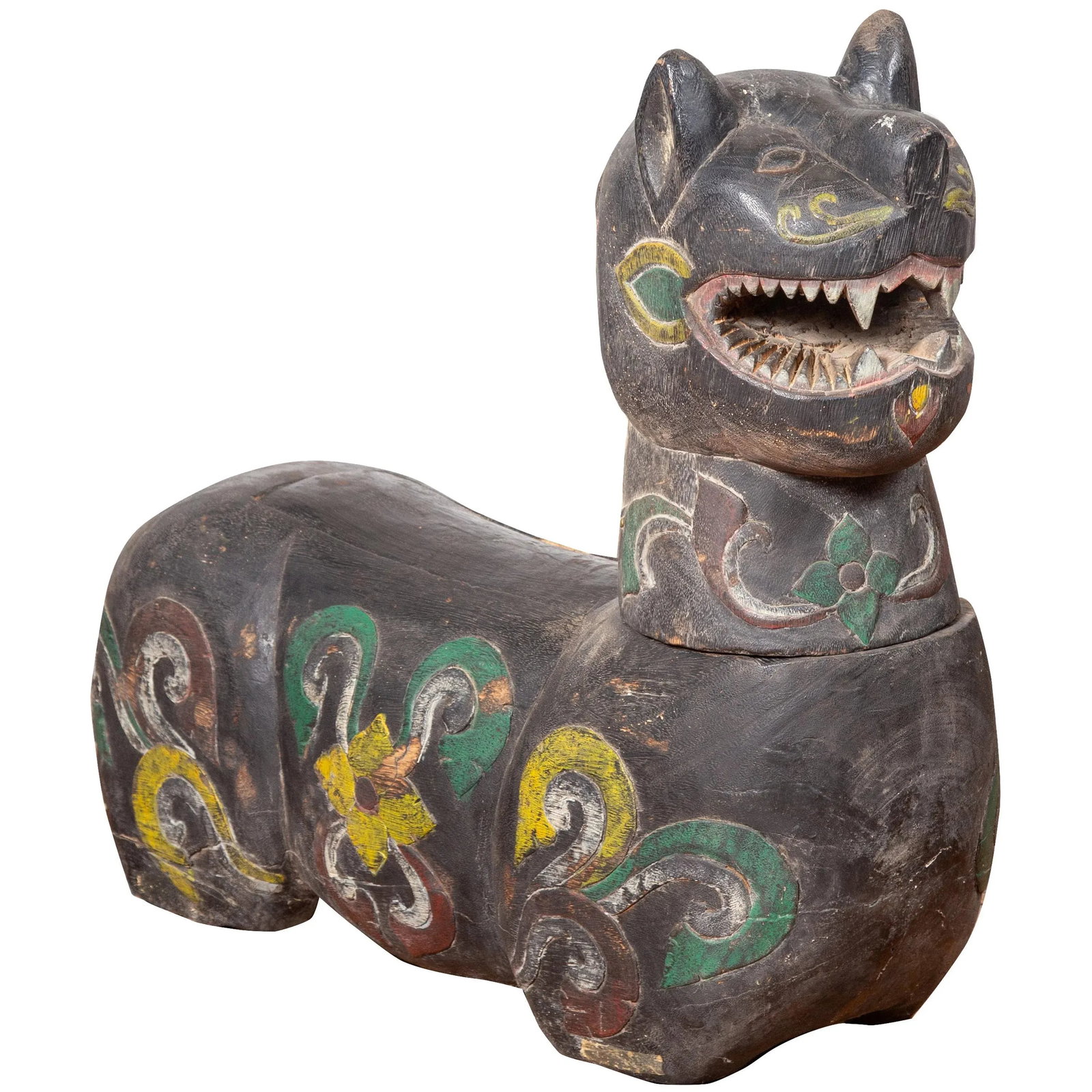 Mid 19th Century Northern Thai Chiang Mai Carved and Polychrome Mythical Guardian Animal - 12
