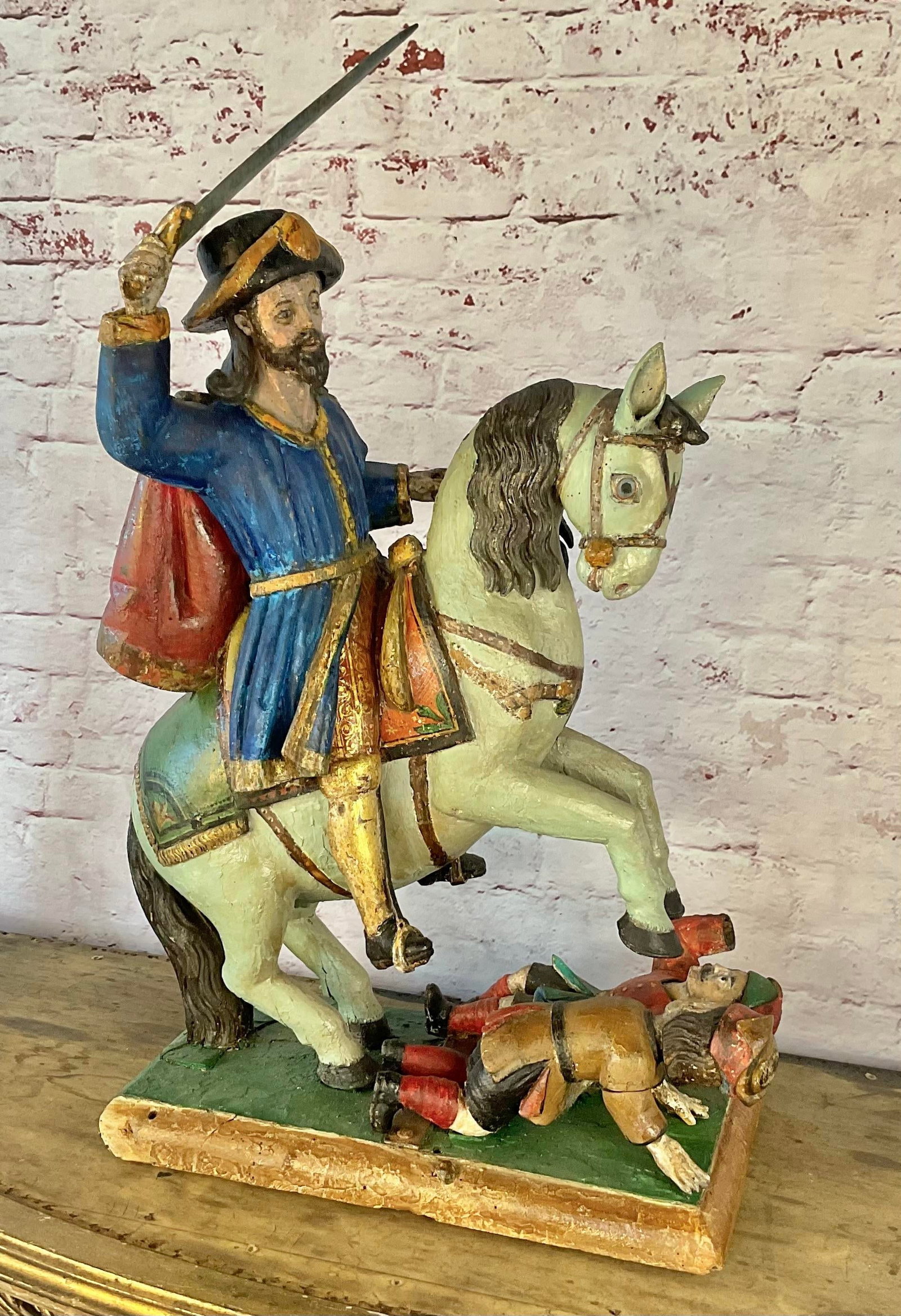 Spanish Polychrome Wood Figural Sculpture of Santiago Matamoros - 10