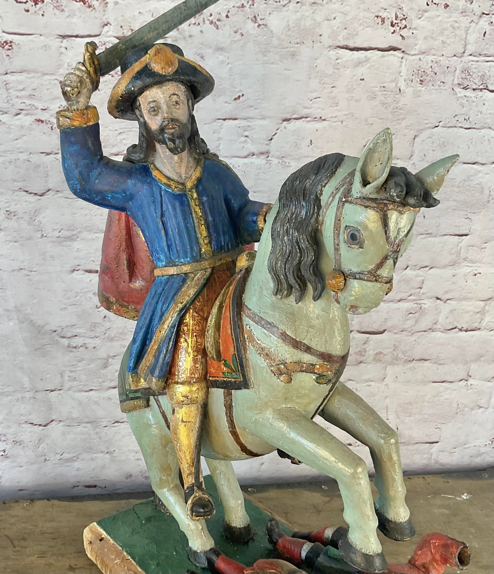 Spanish Polychrome Wood Figural Sculpture of Santiago Matamoros - 11