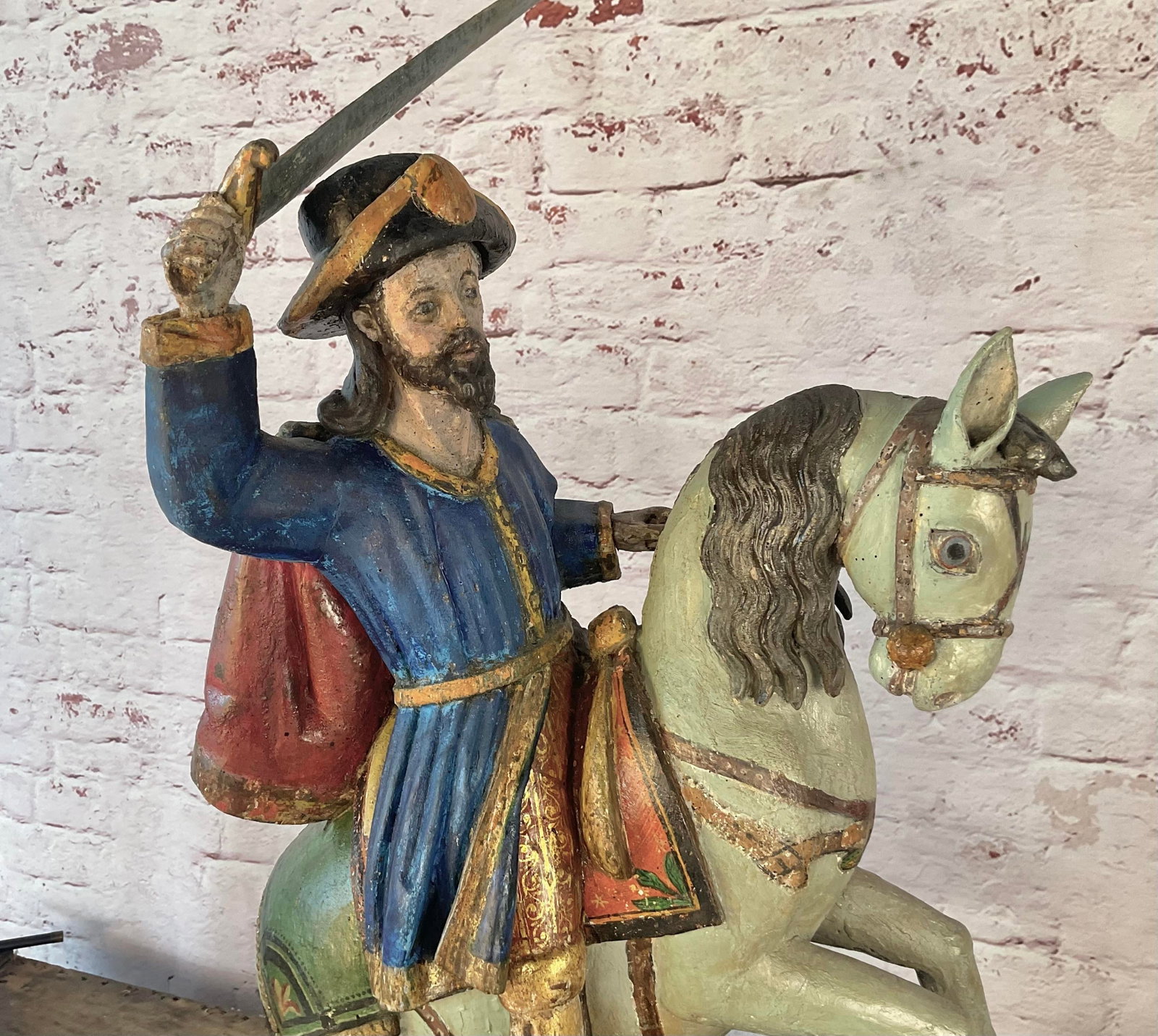 Spanish Polychrome Wood Figural Sculpture of Santiago Matamoros - 12