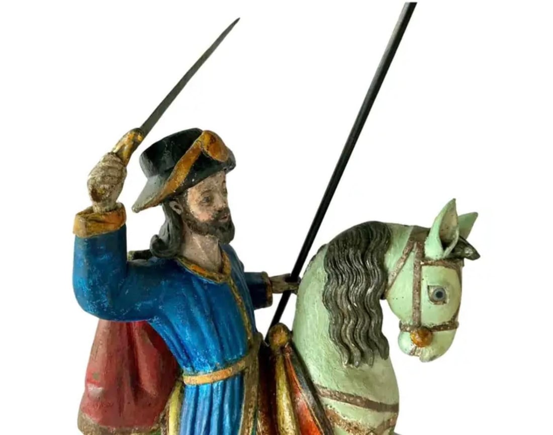 Spanish Polychrome Wood Figural Sculpture of Santiago Matamoros - 2