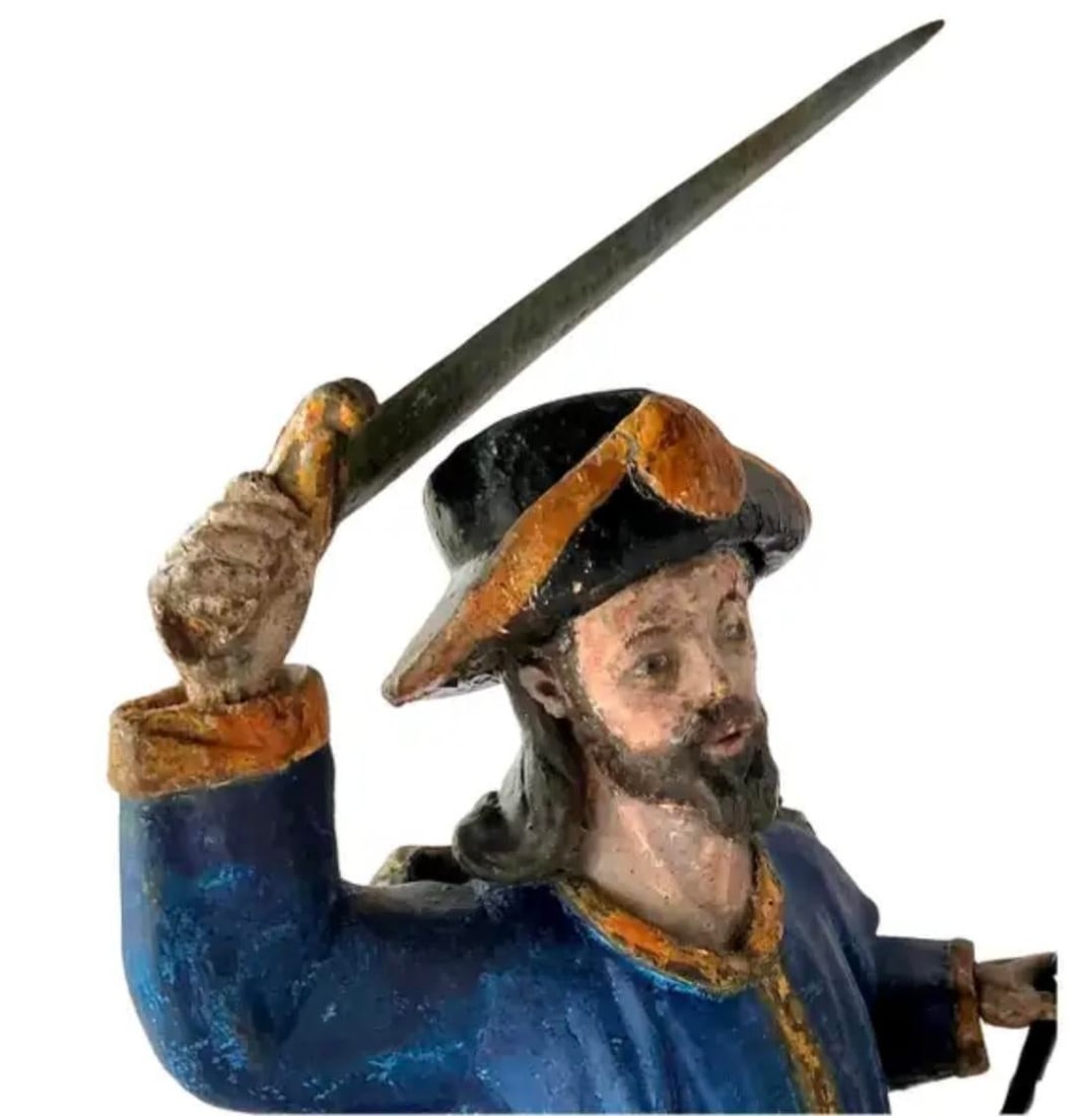 Spanish Polychrome Wood Figural Sculpture of Santiago Matamoros - 3