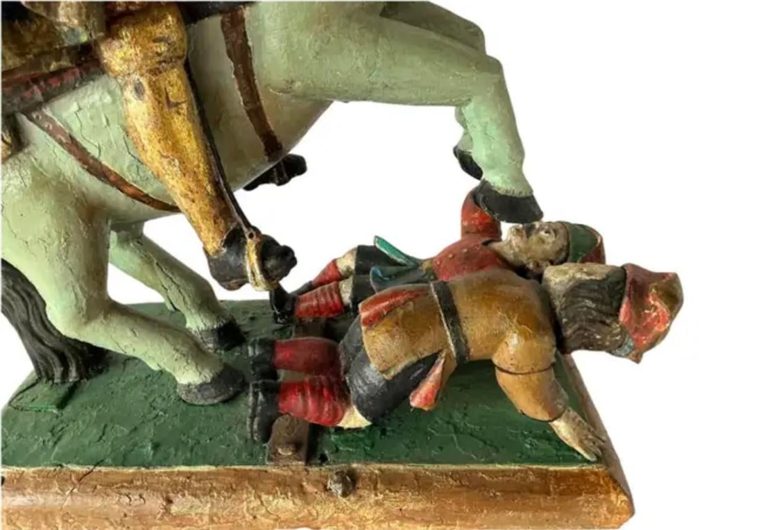 Spanish Polychrome Wood Figural Sculpture of Santiago Matamoros - 4
