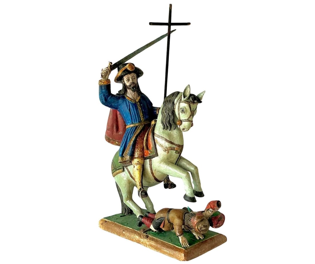 Spanish Polychrome Wood Figural Sculpture of Santiago Matamoros - 7
