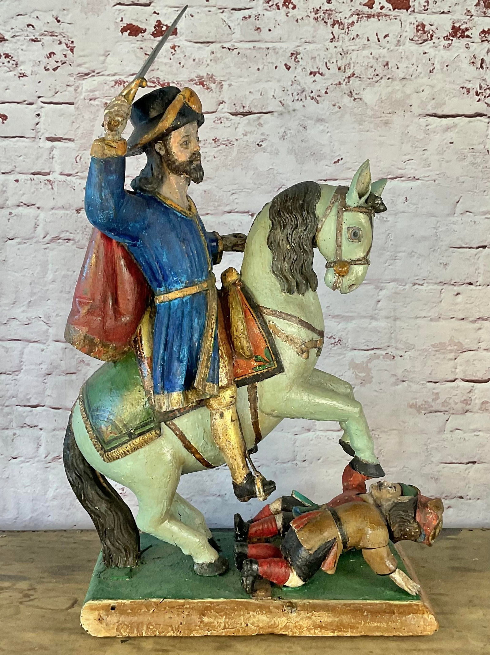 Spanish Polychrome Wood Figural Sculpture of Santiago Matamoros - 8