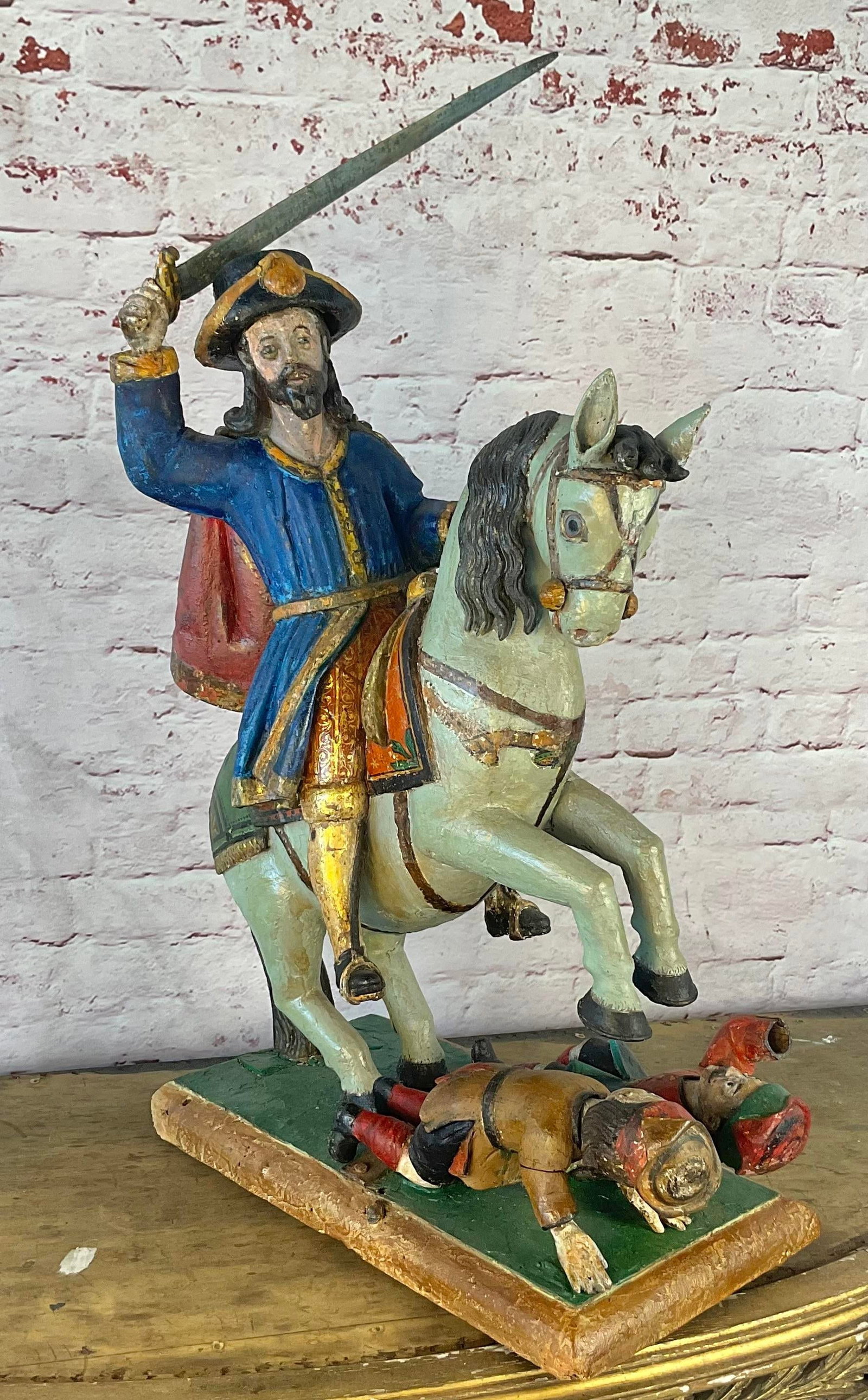 Spanish Polychrome Wood Figural Sculpture of Santiago Matamoros - 9