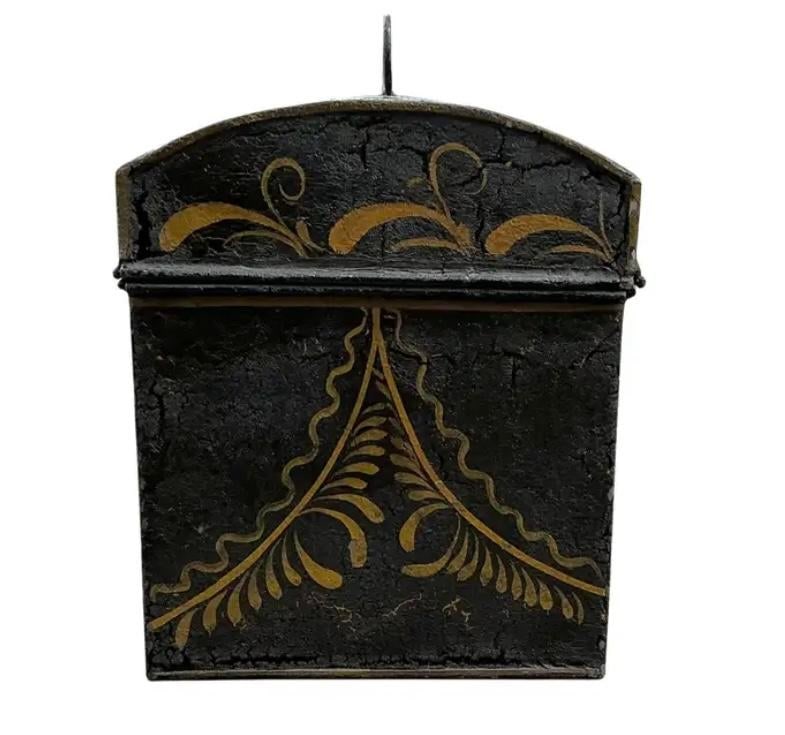 American Folk Art Painted Toleware Tin Box - 2