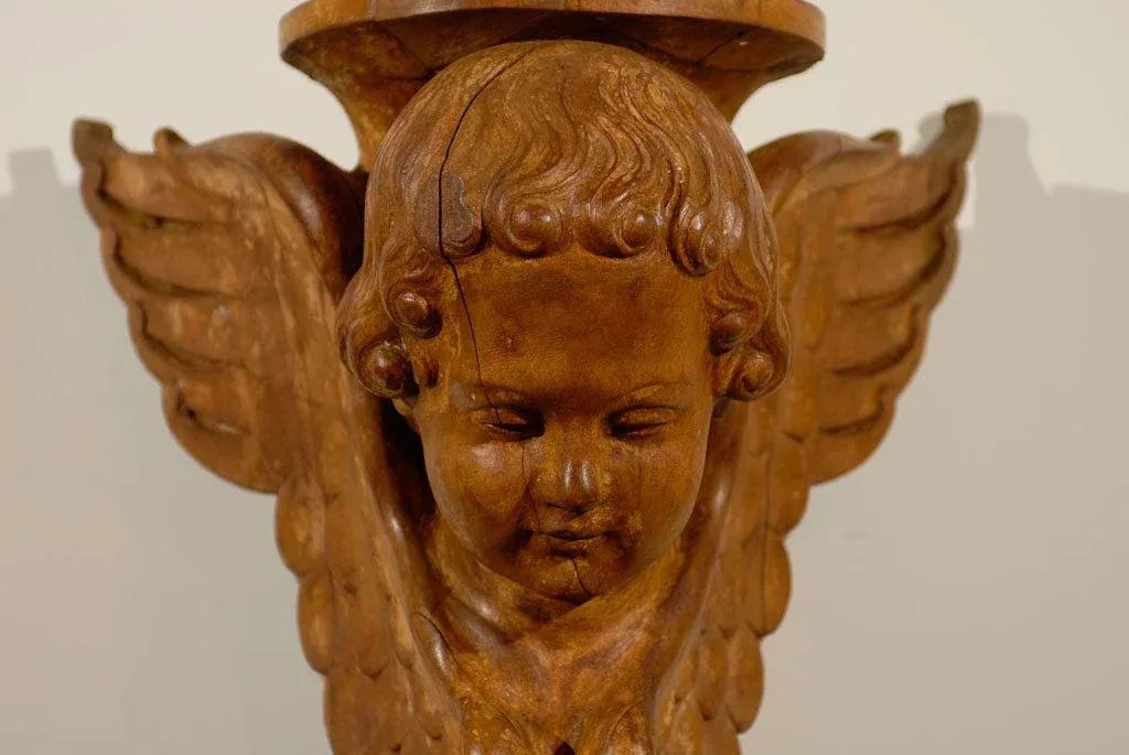 French 19th Century Wooden Wall Brackets with Carved Cherubs - A Pair - 3