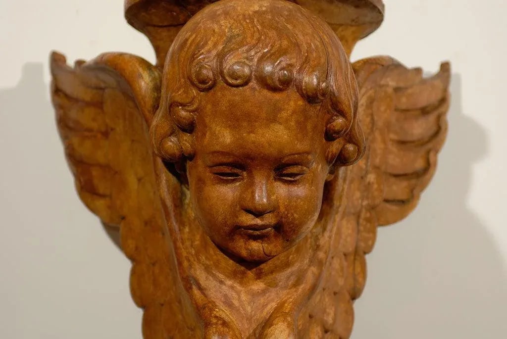 French 19th Century Wooden Wall Brackets with Carved Cherubs - A Pair - 8