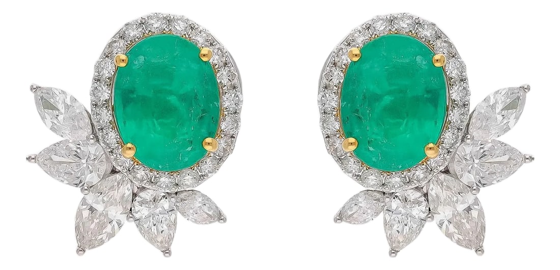 Natural Emerald Earrings with Diamonds and 18k Gold (1 of 6)