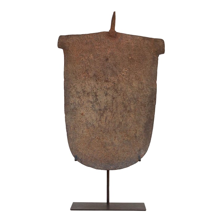 Monumental Rare Central African Currency Blade: If you are looking for a statement piece that defines a room, this is it. Standing nearly four feet tall and weighing a staggering 38 pounds, this antique iron currency blade is closer to