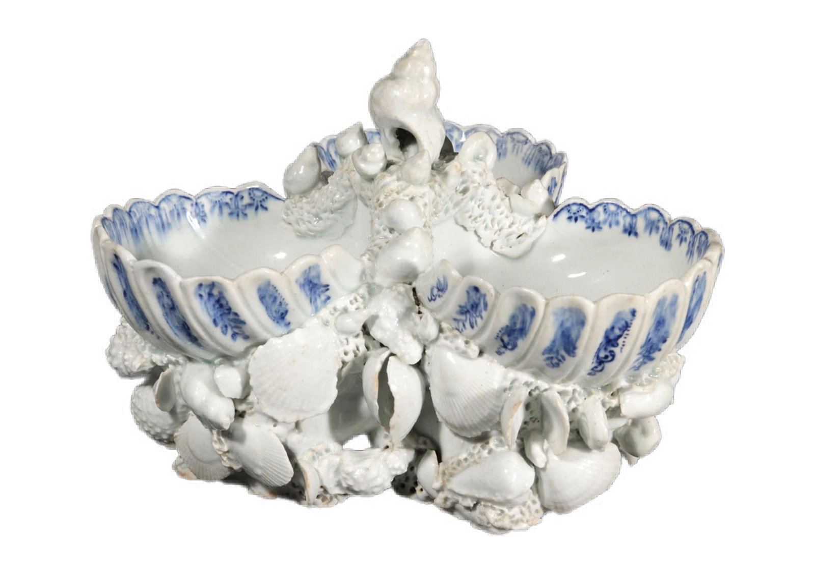 Bow Porcelain Underglaze Blue & White Shell Sweetmeat Stand - 3