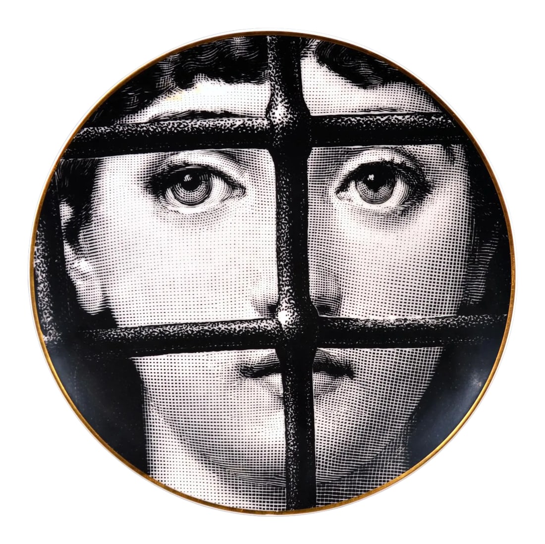 Mid-Century Modern Piero Fornasetti Rosenthal Themes & Variations Plate, Motiv 22, 1980s: Surrealist Icon: Piero Fornasetti for Rosenthal "Themes & Variations" Plate, Motiv 22, Circa 1980s A striking and highly collectible porcelain plate from the celebrated "Themes & Variations" (Tema e V