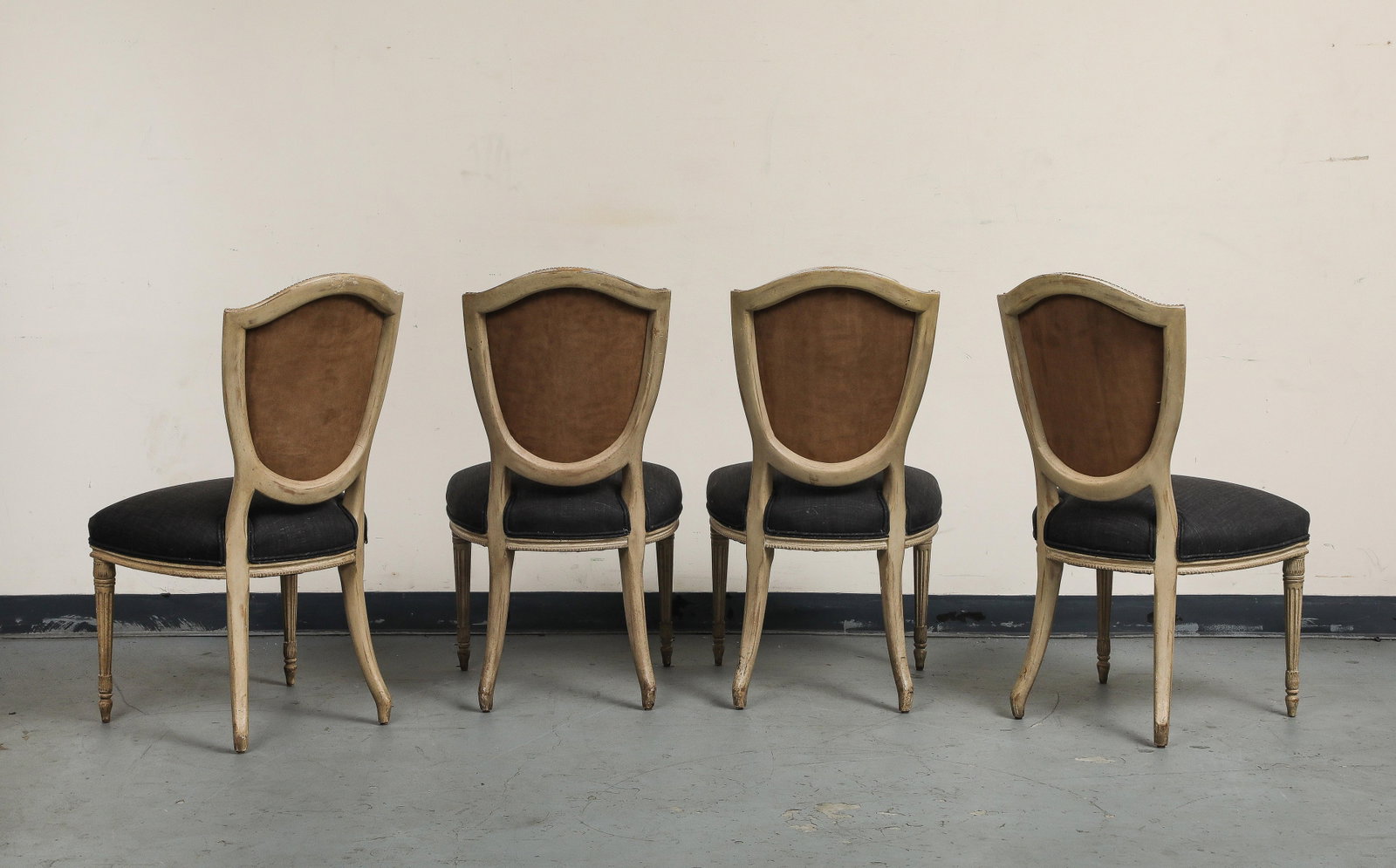 Set of 4 Louis XVI Style Side Chairs With New Linen and Suede Upholstery - 11
