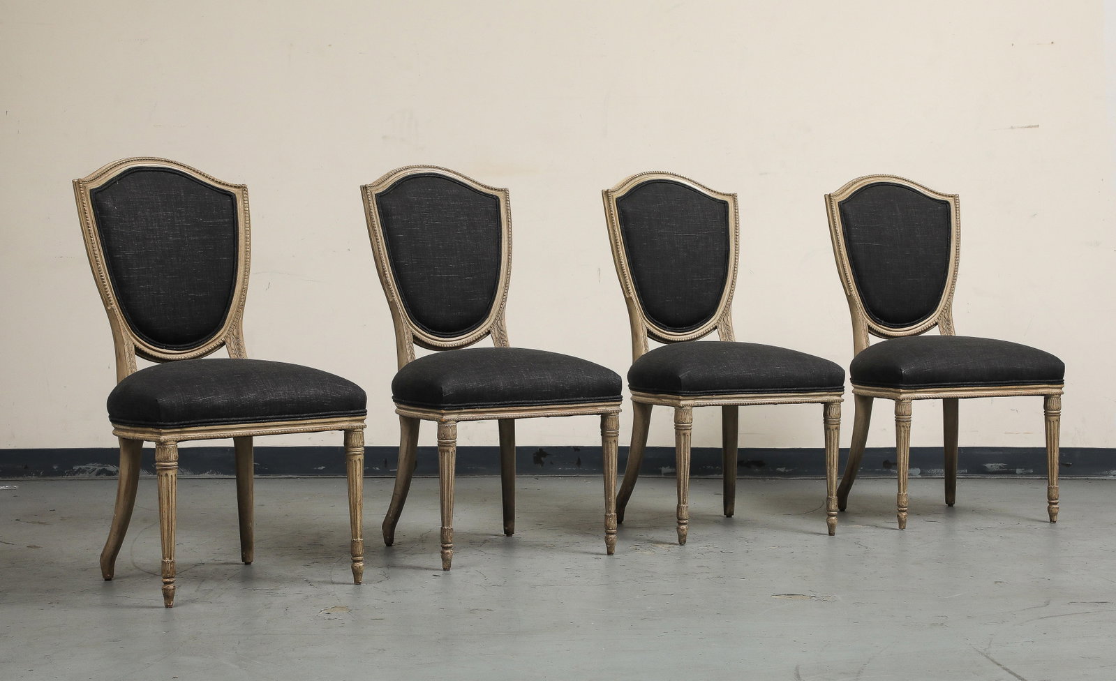 Set of 4 Louis XVI Style Side Chairs With New Linen and Suede Upholstery - 12