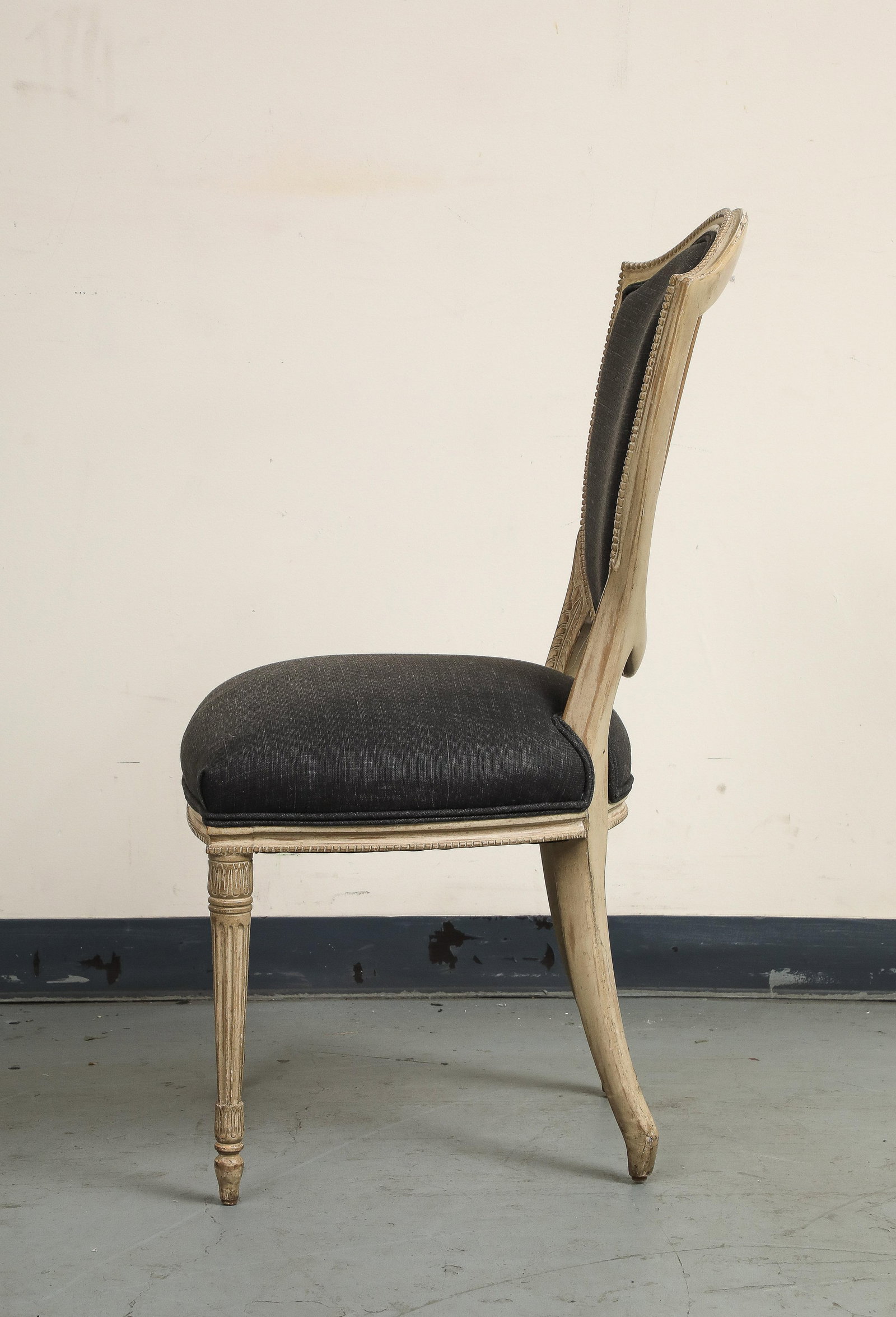 Set of 4 Louis XVI Style Side Chairs With New Linen and Suede Upholstery - 13