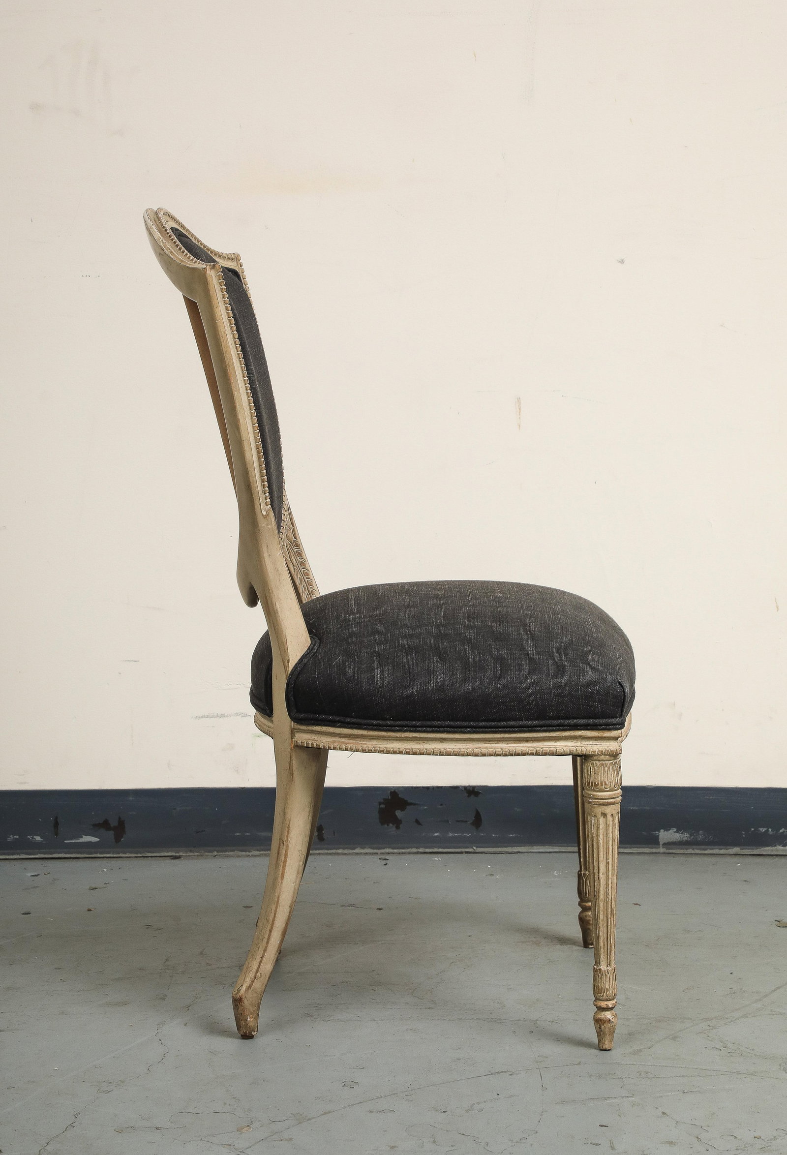 Set of 4 Louis XVI Style Side Chairs With New Linen and Suede Upholstery - 16
