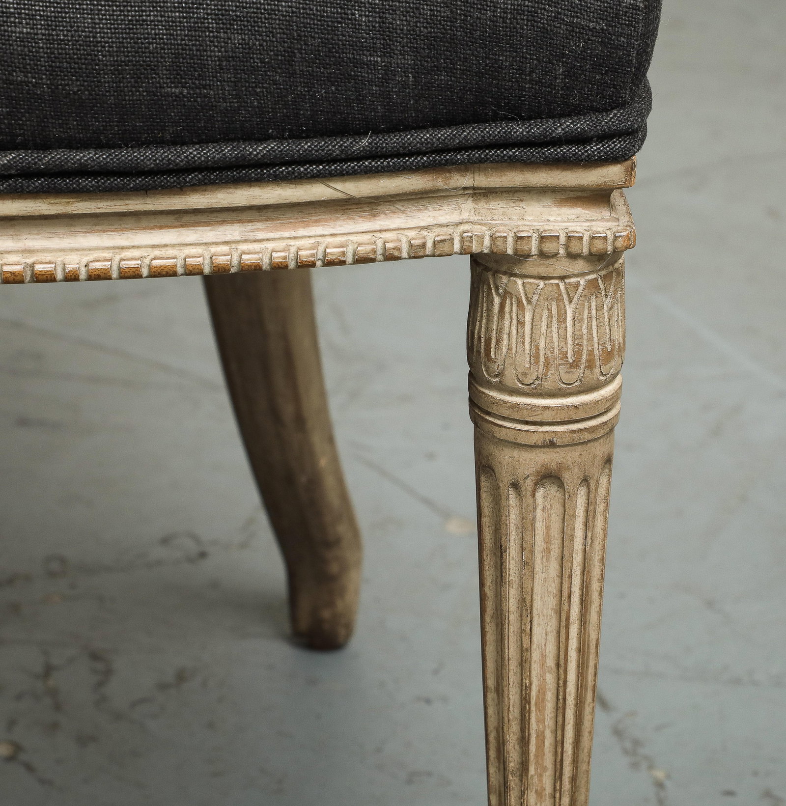 Set of 4 Louis XVI Style Side Chairs With New Linen and Suede Upholstery - 3