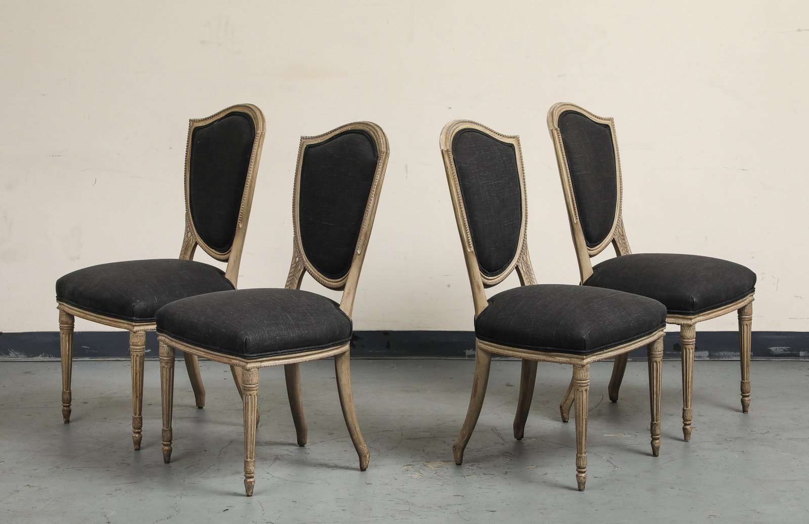 Set of 4 Louis XVI Style Side Chairs With New Linen and Suede Upholstery - 4