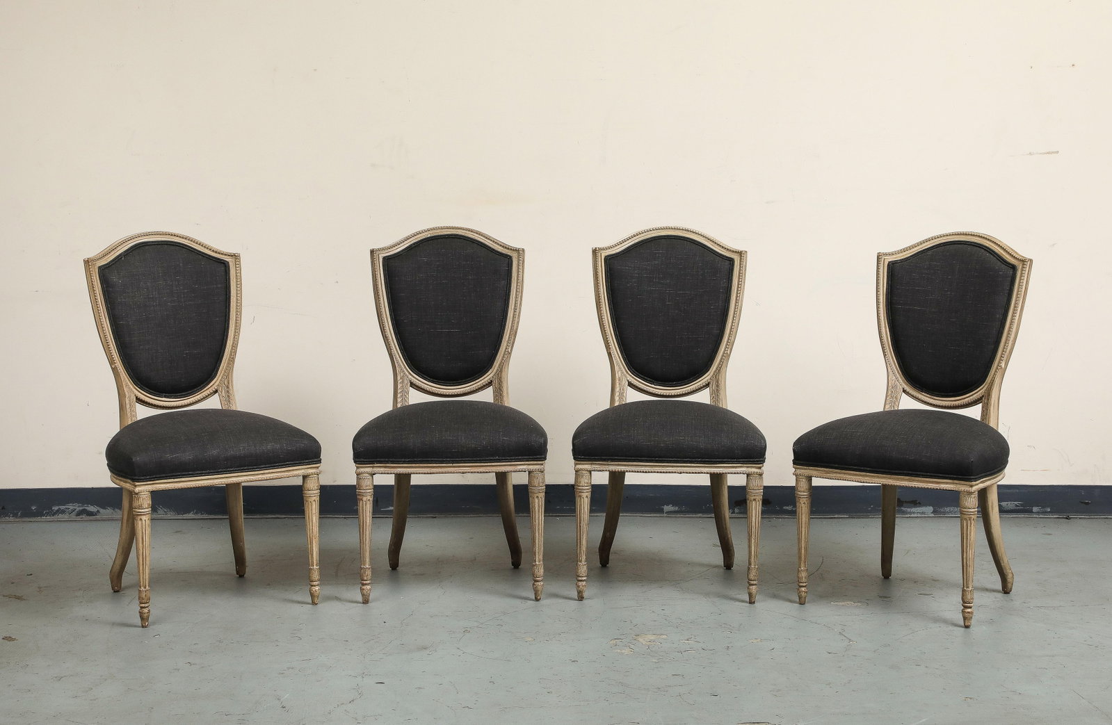 Set of 4 Louis XVI Style Side Chairs With New Linen and Suede Upholstery - 5
