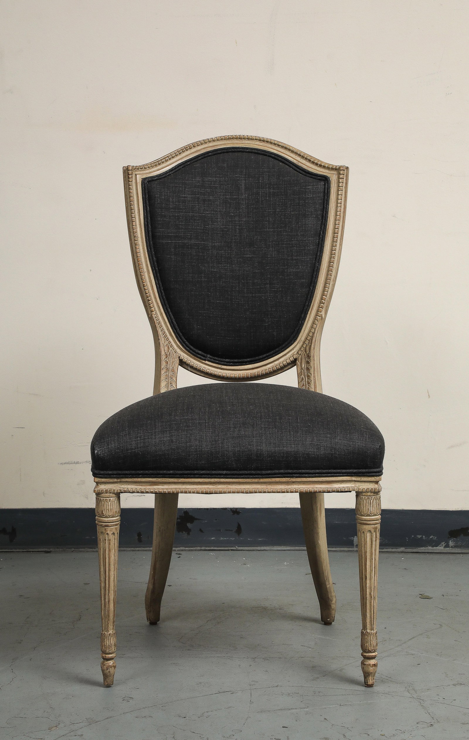Set of 4 Louis XVI Style Side Chairs With New Linen and Suede Upholstery - 7