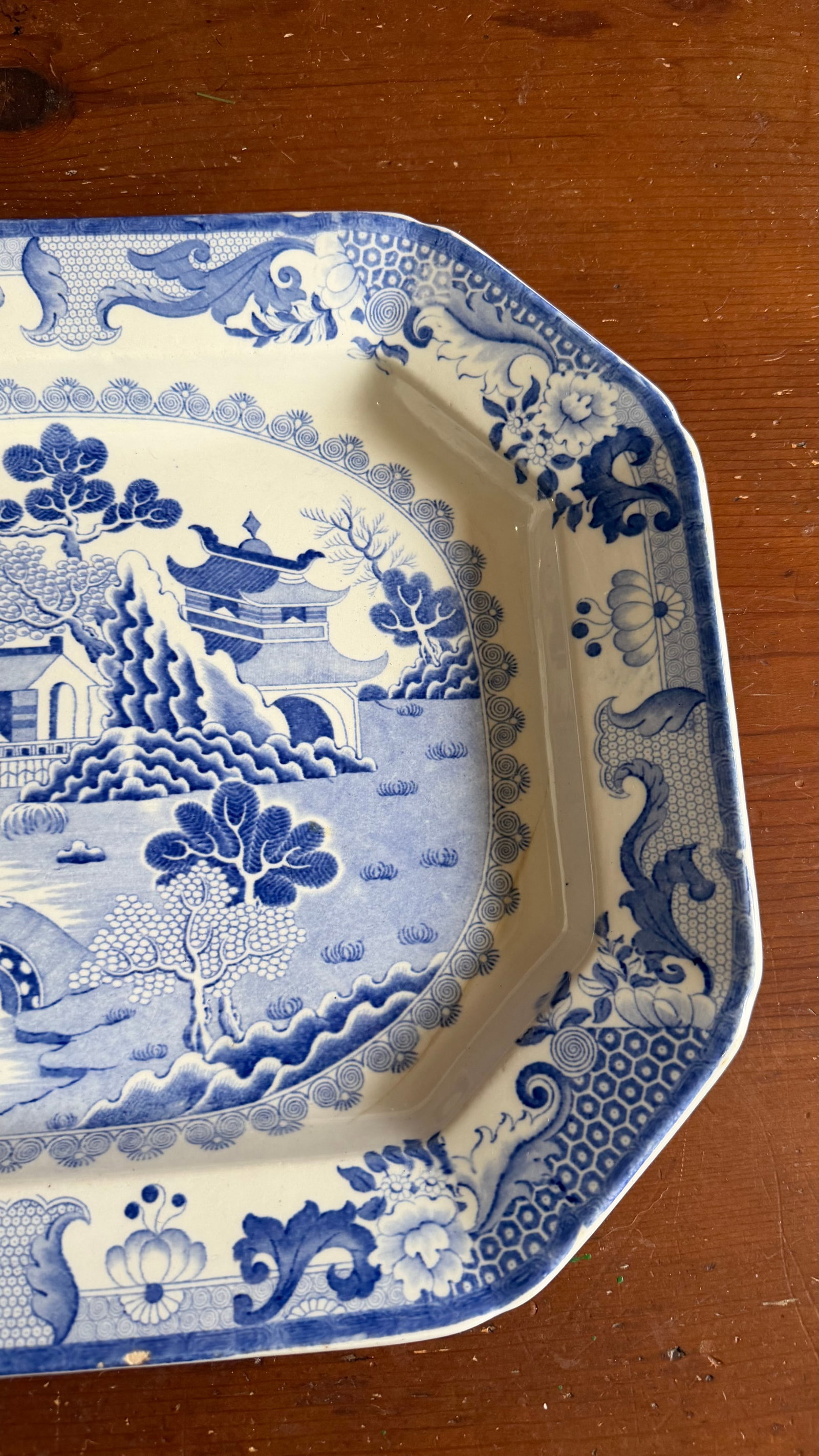 A Large Mason's Ironstone China Blue Transfer Decorated Platter "Turner Willow" Pattern, Circa 1830' - 4