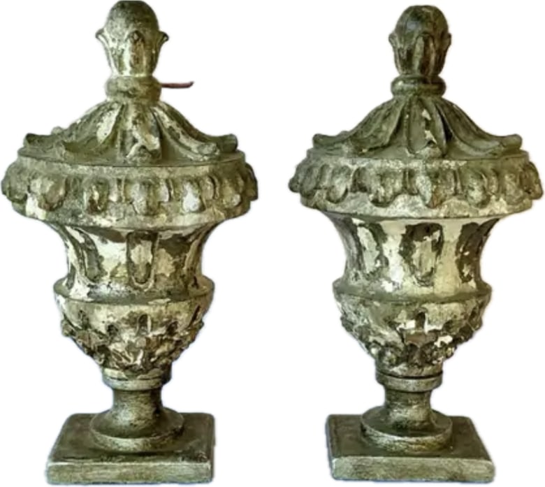 19th Century Italian Neoclassical Wooden Urns/Finials, a Pair - 12