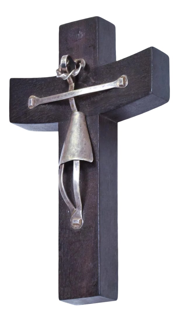 1940s Los Castillo Abstract Cross Thick Mahogany Wood + Sterling Silver Mexico (1 of 9)