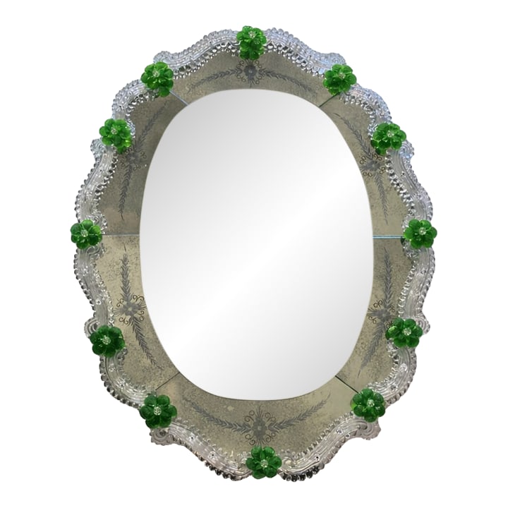 Venetian Murano Glass Oval Floral Wall Mirror – Hand-Carved Italian Art (1 of 8)