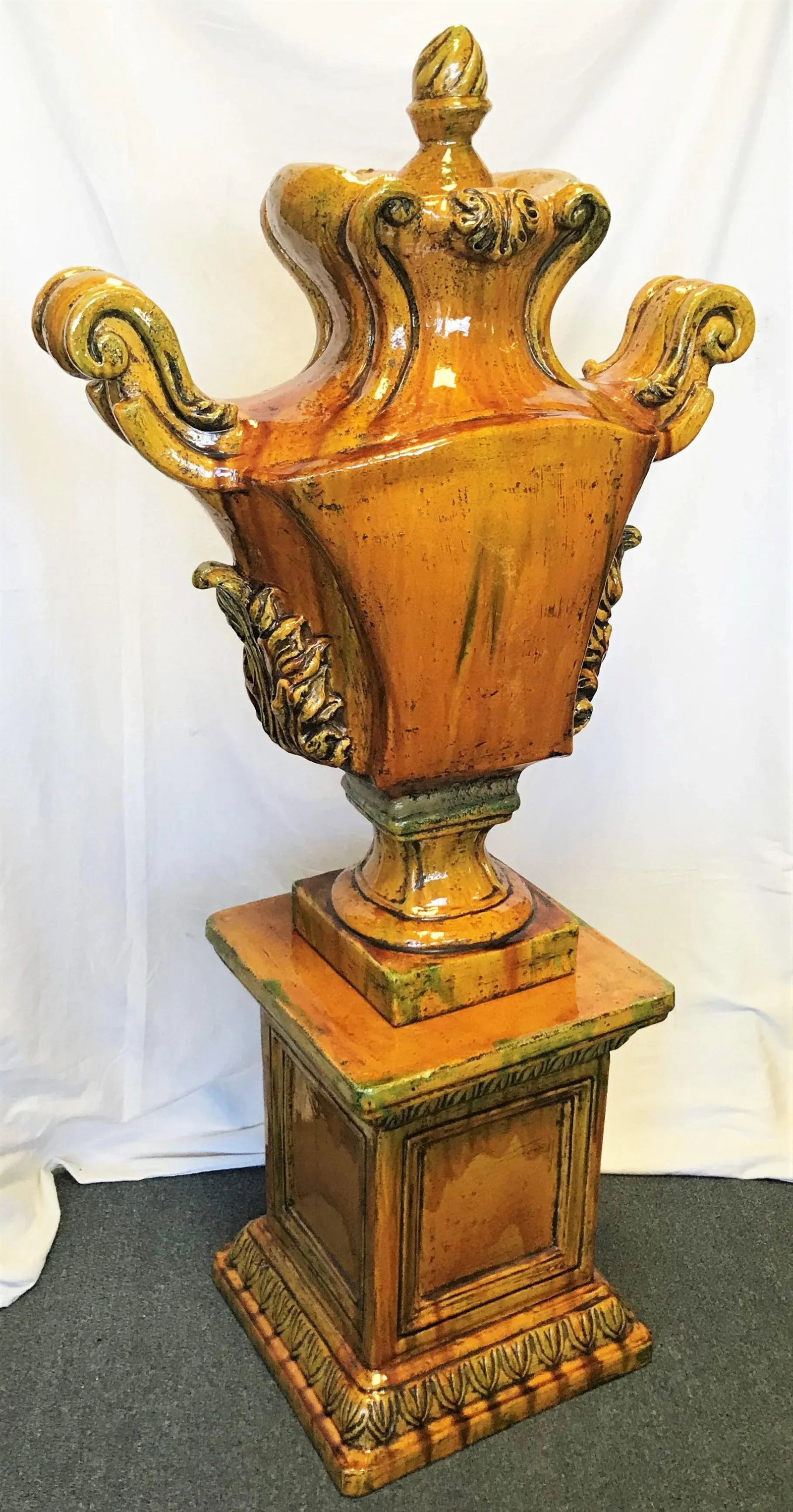 Italian Ceramic Large Lidded Urn on Pedestal - 12