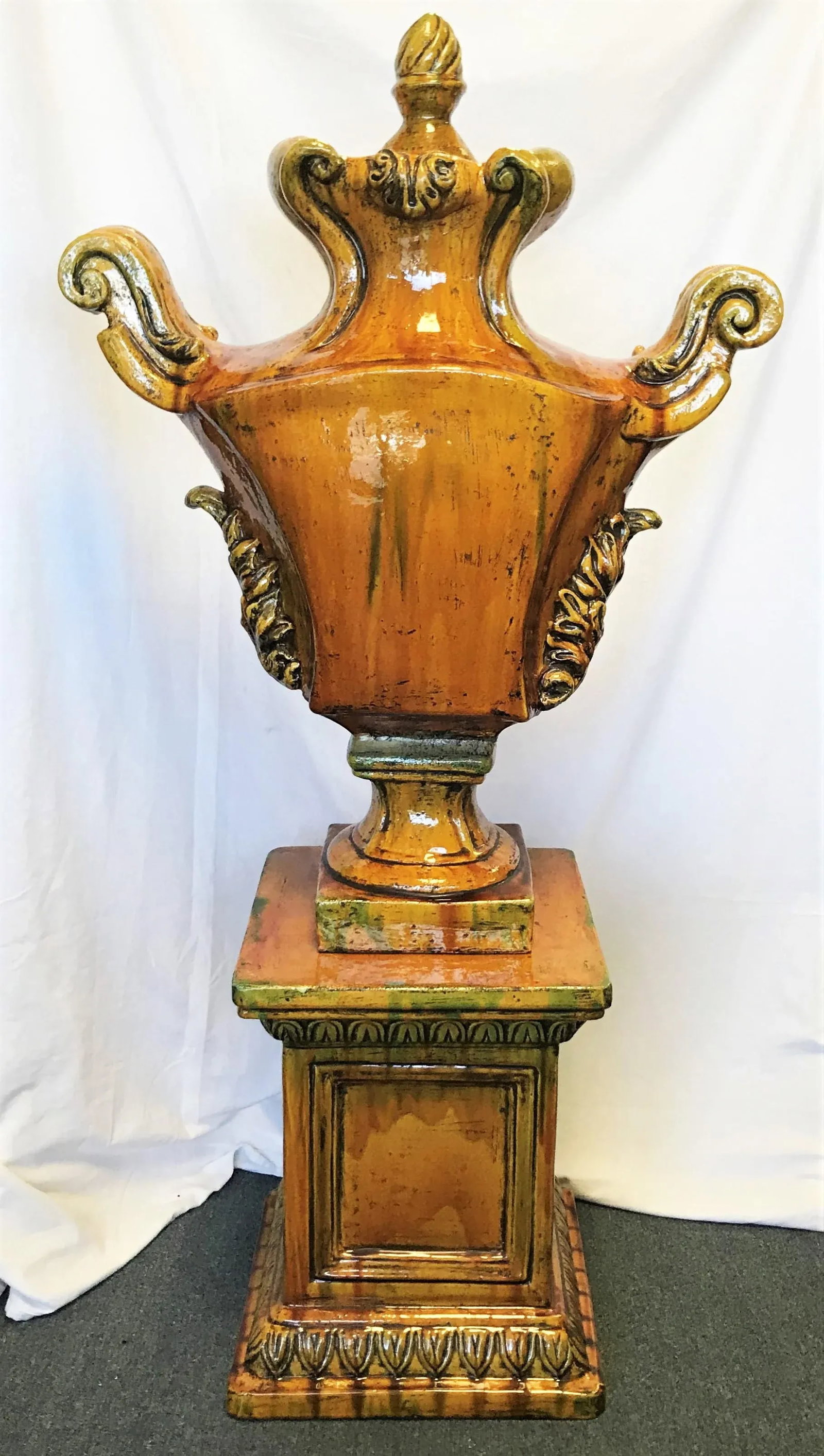 Italian Ceramic Large Lidded Urn on Pedestal - 2