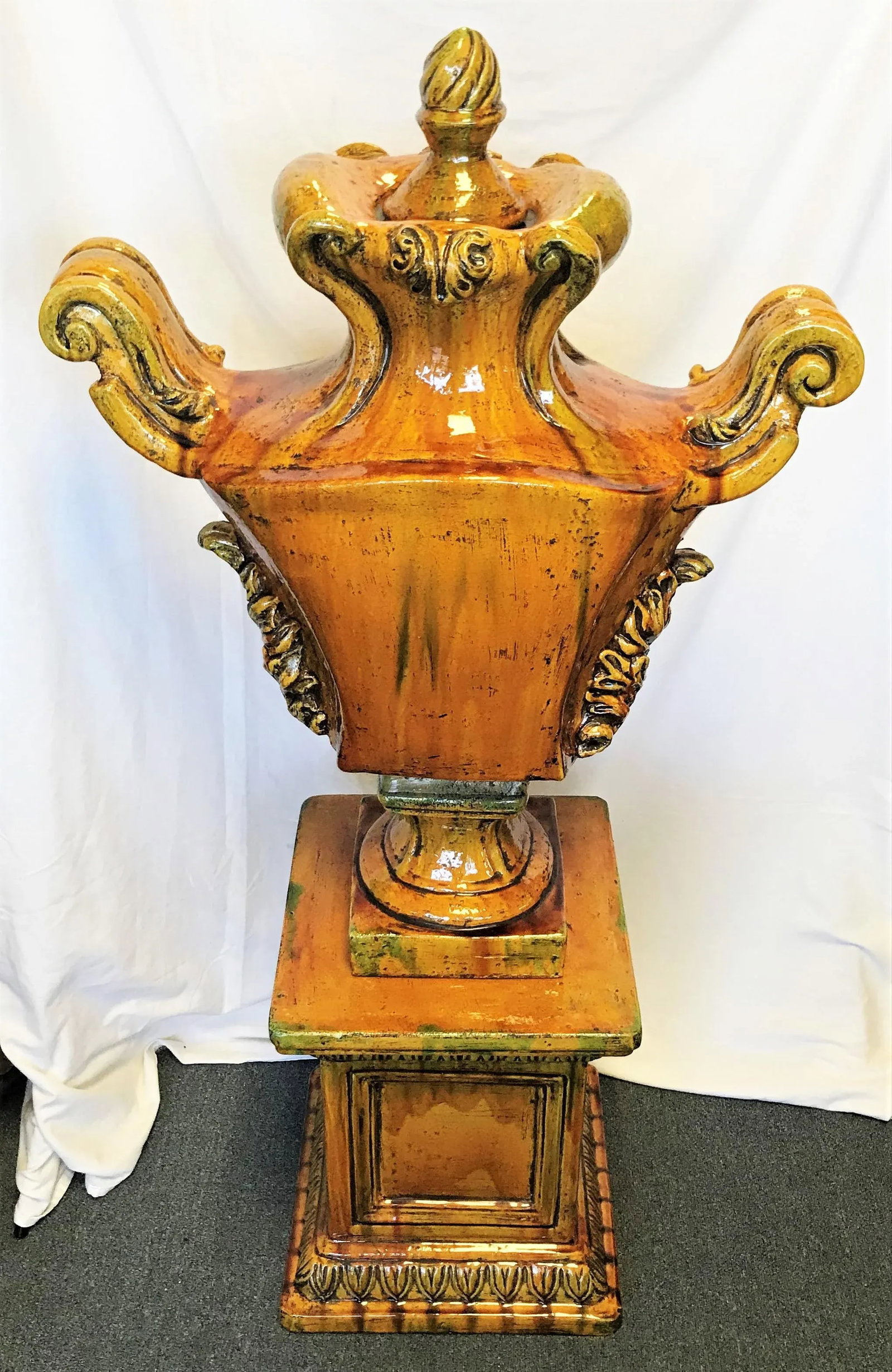 Italian Ceramic Large Lidded Urn on Pedestal - 4