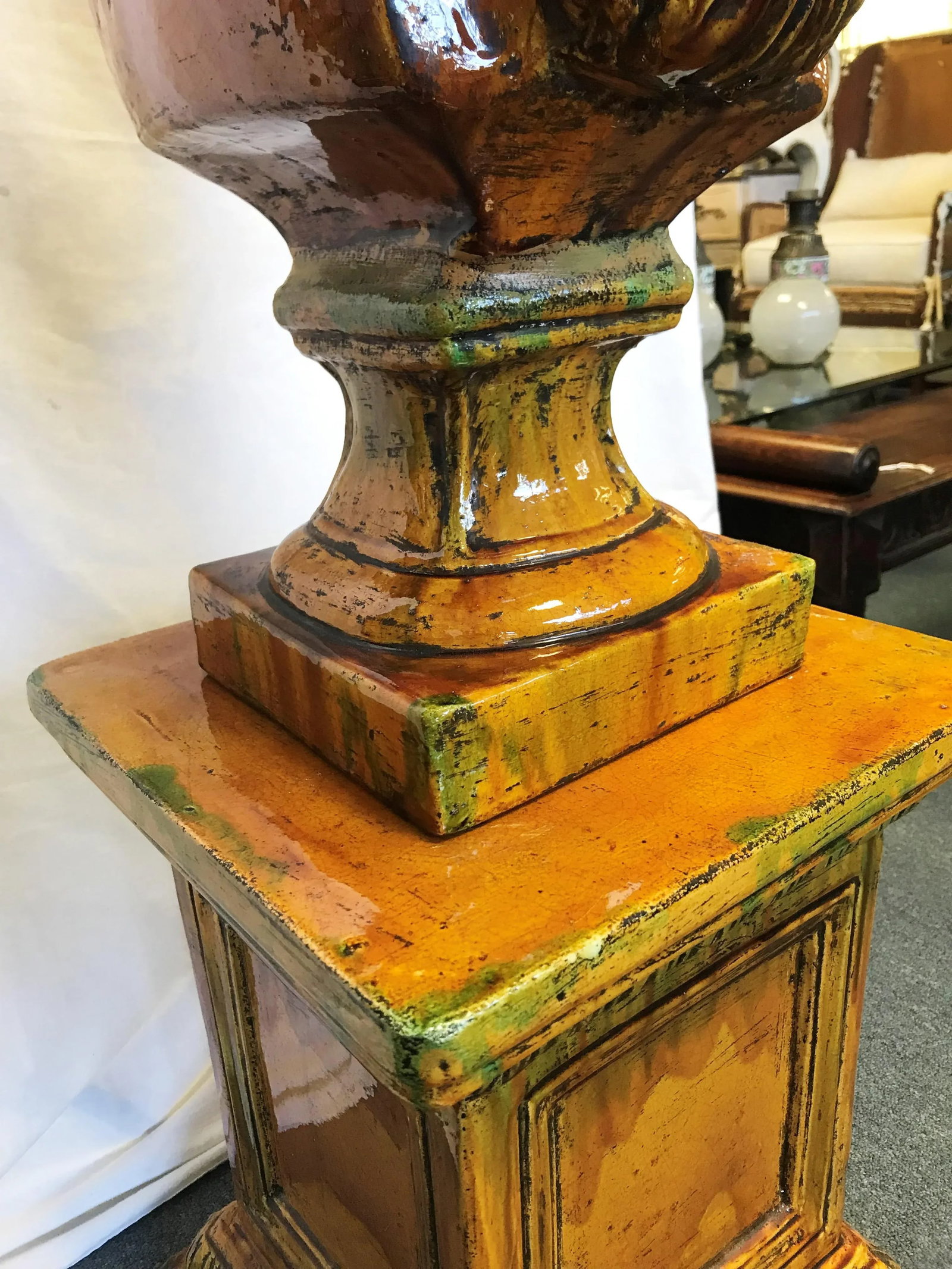 Italian Ceramic Large Lidded Urn on Pedestal - 7