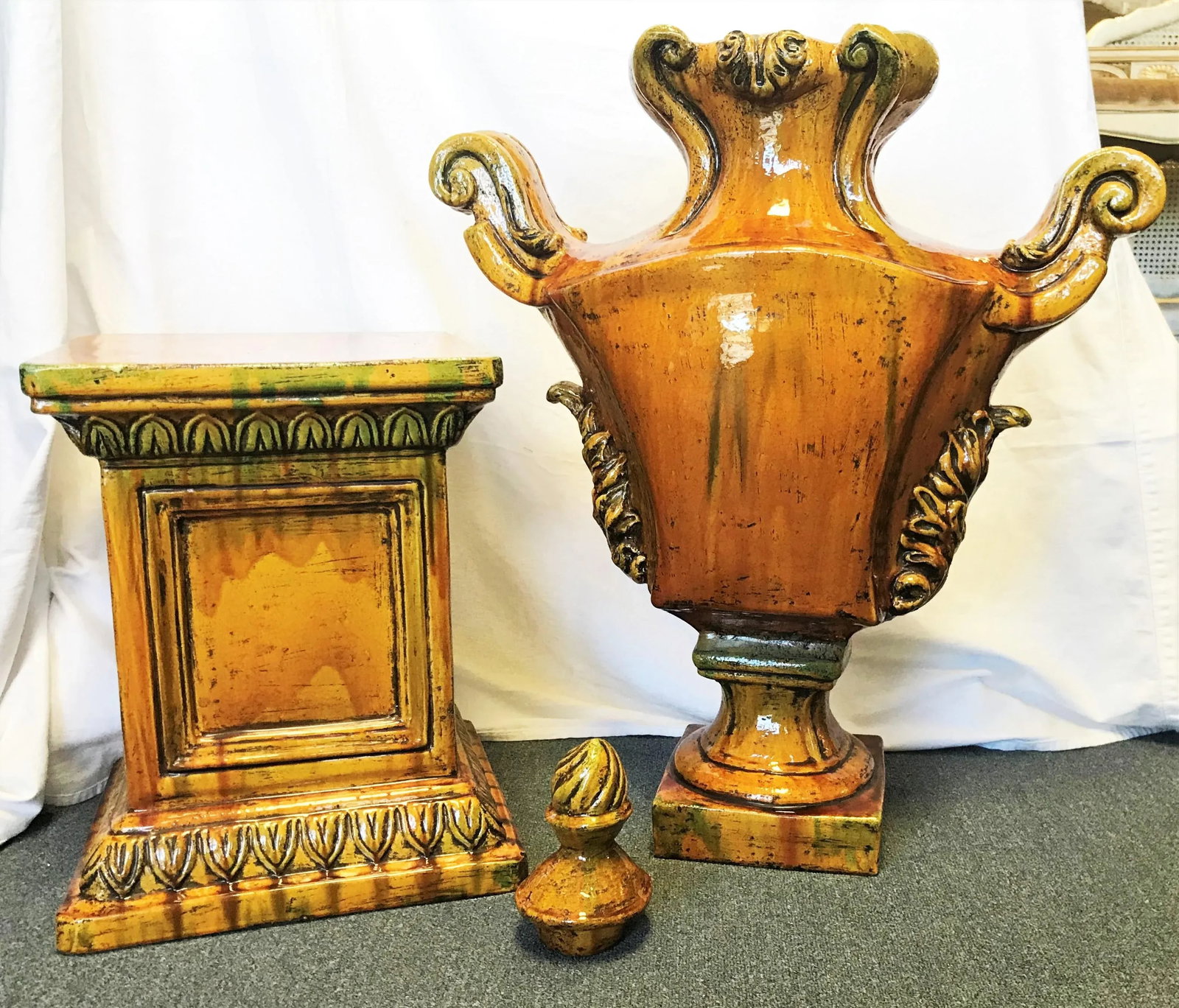 Italian Ceramic Large Lidded Urn on Pedestal - 9