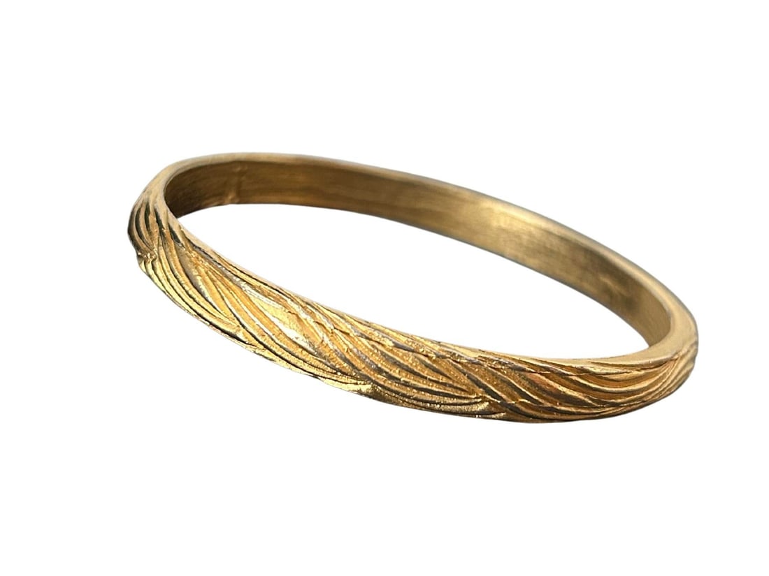 Vintage Crown Trifari Gold-Tone Ribbed Bangle Bracelet | Etched Wave Texture | Mid-Century Costume J - 10
