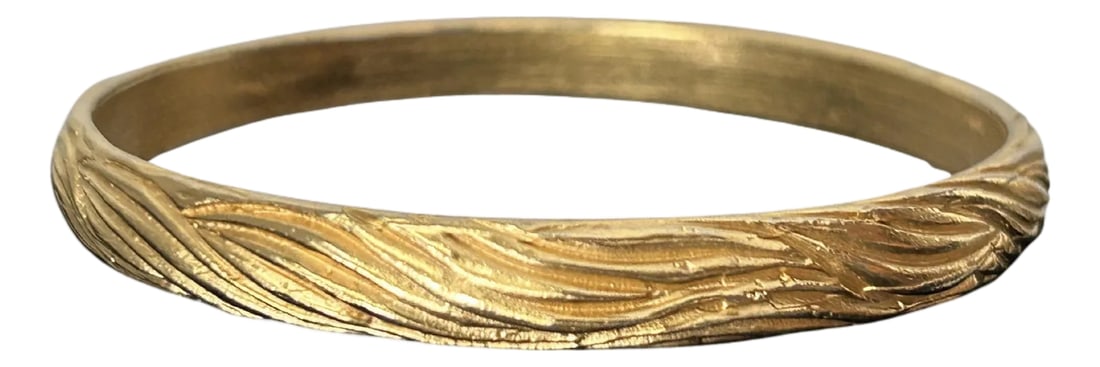 Vintage Crown Trifari Gold-Tone Ribbed Bangle Bracelet | Etched Wave Texture | Mid-Century Costume J (1 of 13)