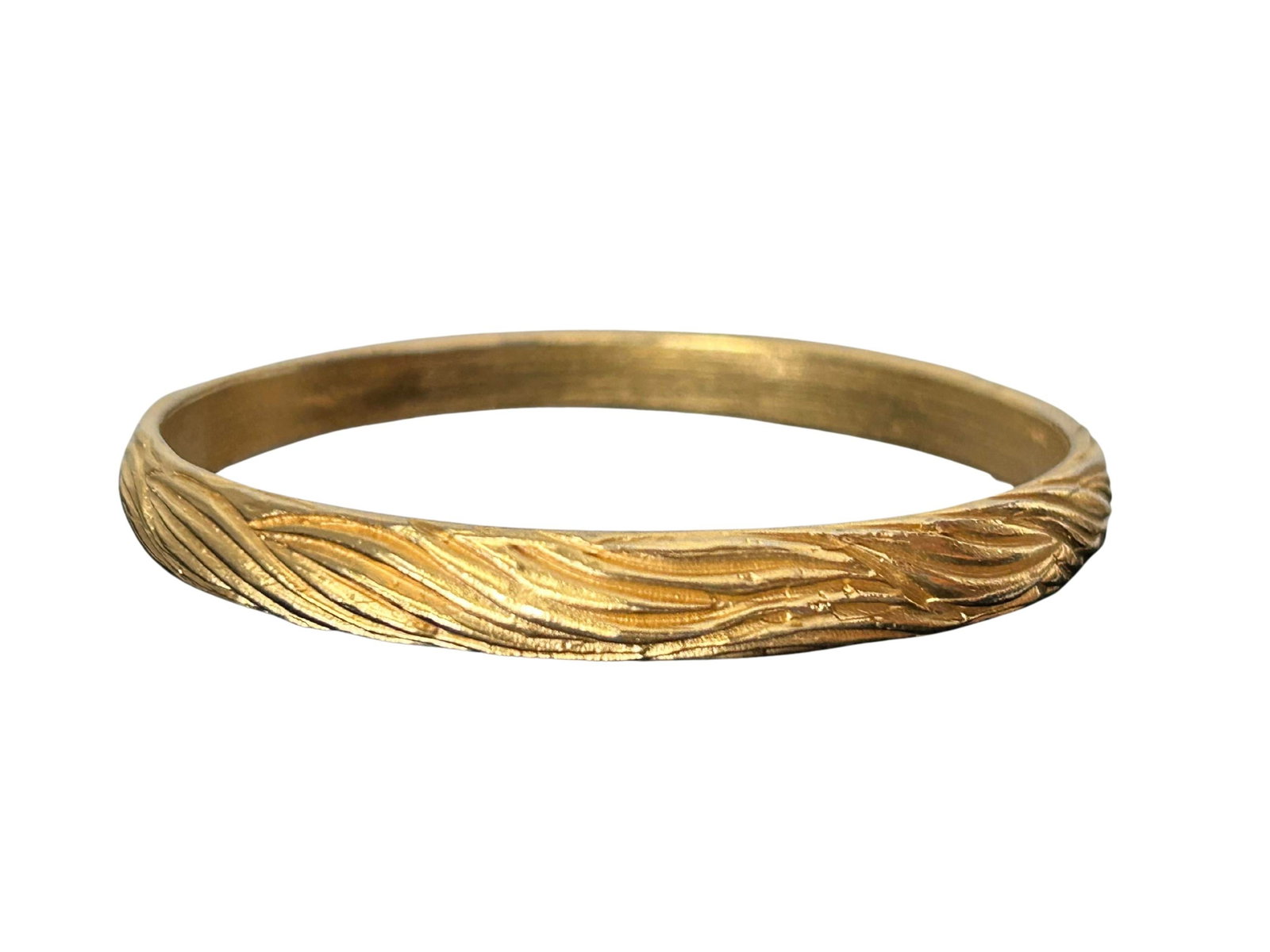 Vintage Crown Trifari Gold-Tone Ribbed Bangle Bracelet | Etched Wave Texture | Mid-Century Costume J - 2