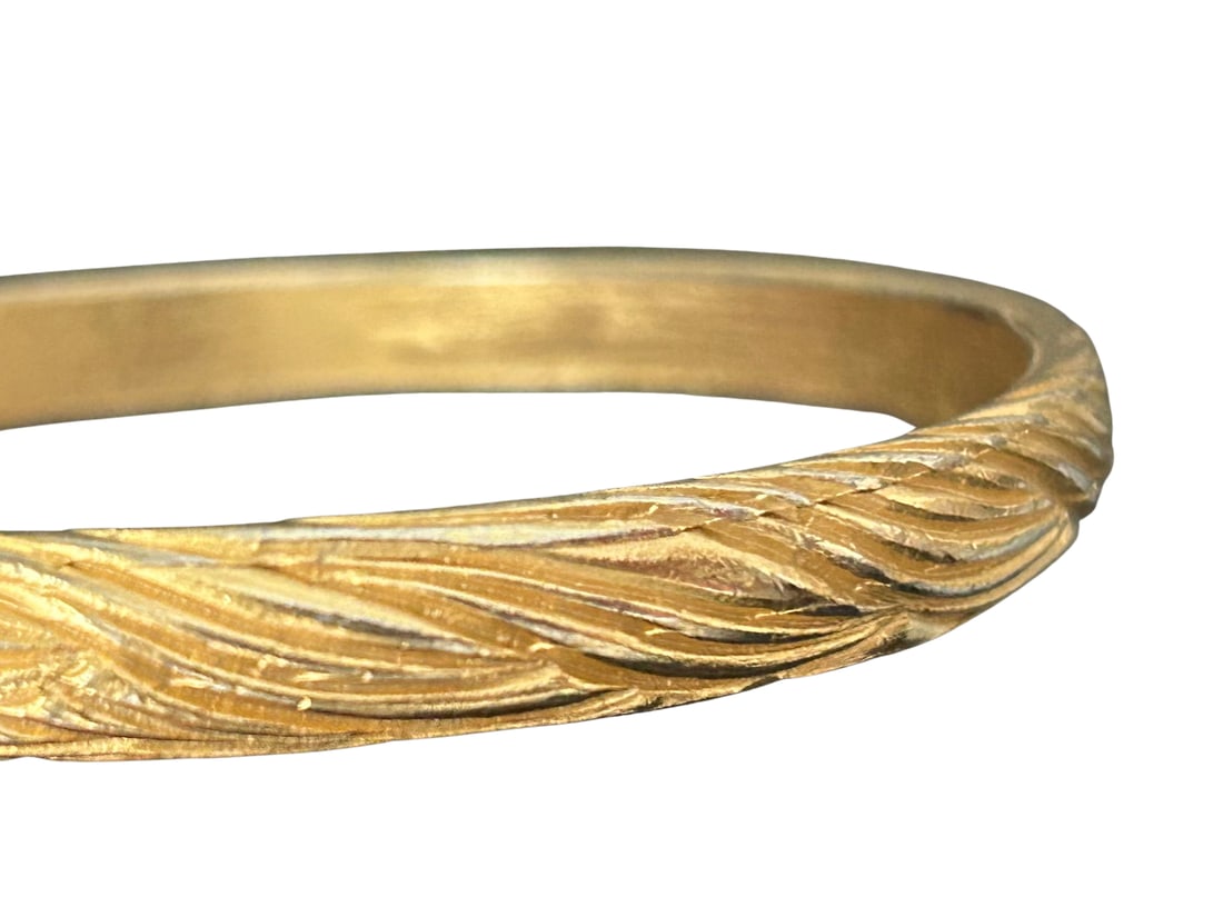 Vintage Crown Trifari Gold-Tone Ribbed Bangle Bracelet | Etched Wave Texture | Mid-Century Costume J - 3