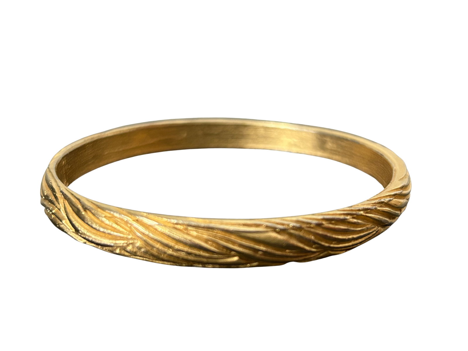 Vintage Crown Trifari Gold-Tone Ribbed Bangle Bracelet | Etched Wave Texture | Mid-Century Costume J - 4
