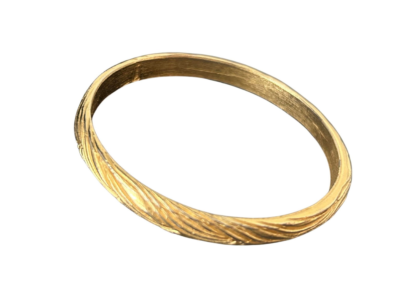 Vintage Crown Trifari Gold-Tone Ribbed Bangle Bracelet | Etched Wave Texture | Mid-Century Costume J - 9