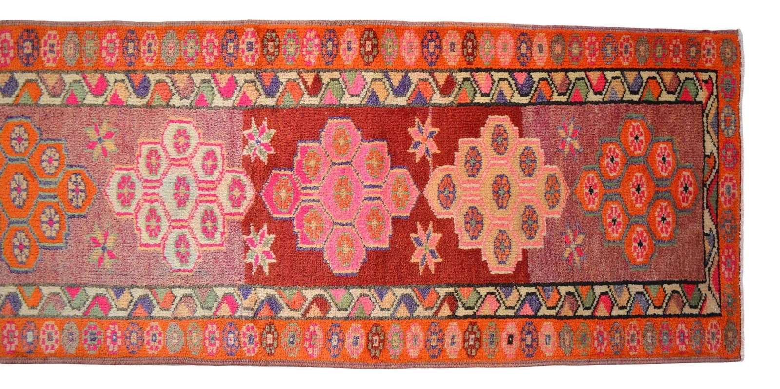 1970s Hand Knotted Pink and Orange Runner - 10