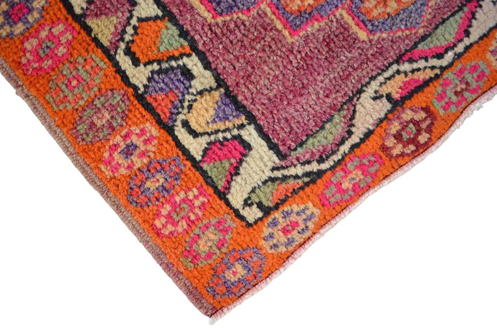 1970s Hand Knotted Pink and Orange Runner - 11