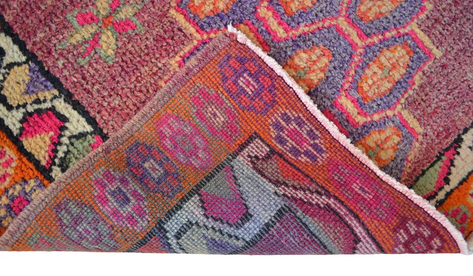 1970s Hand Knotted Pink and Orange Runner - 12